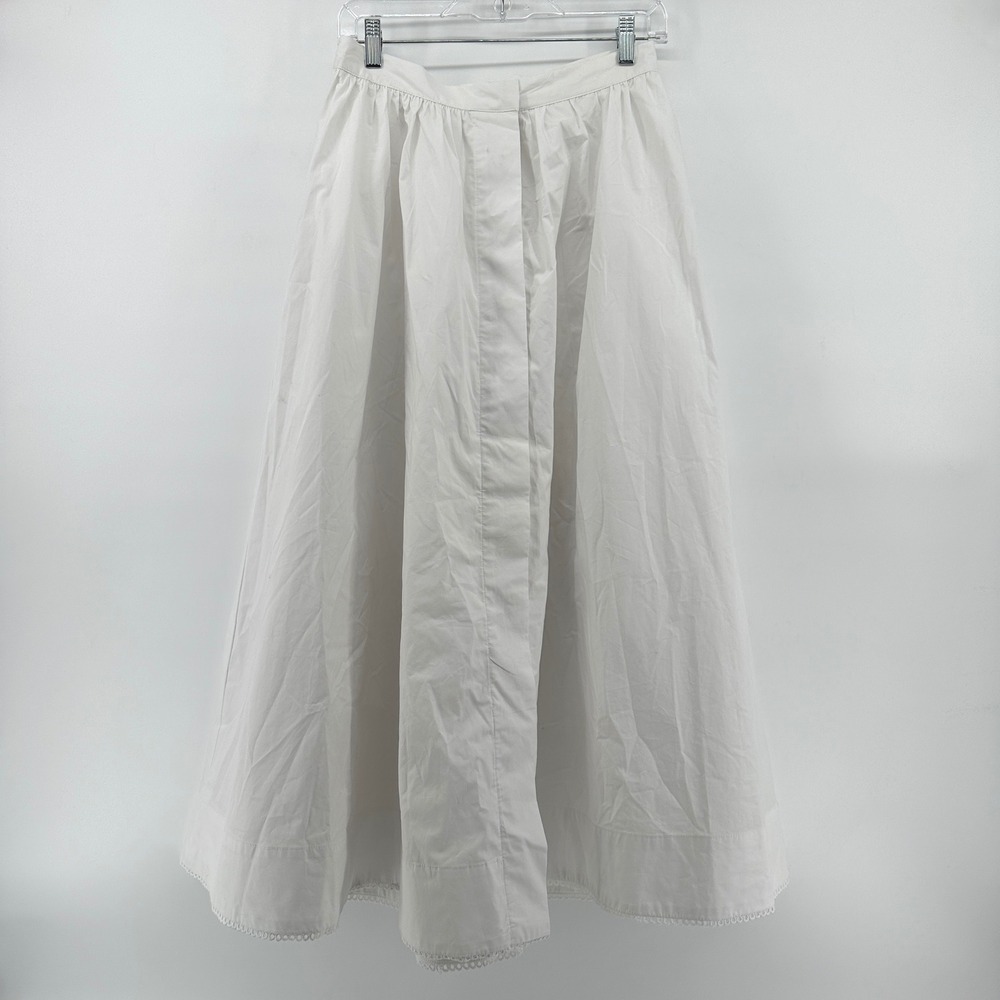 Zara White Cotton High Waisted Flared Midi Skirt Eyelet Trim 2731/106/250 Size S